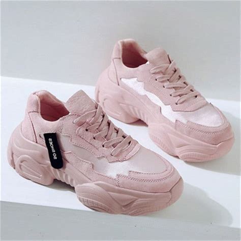 Chunky Sneakers Fashion Platform Shoes Lace Up Pink Vulcanize Shoes 608r Pink 75 Sneakers