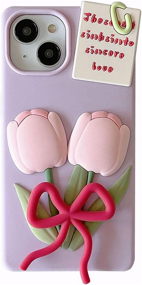 Kawaii Phone Cases for iPhone 13,Cute Cartoon Tulip Phone Case 3D Funny