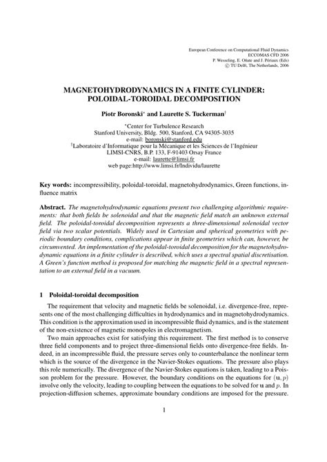 Pdf Magnetohydrodynamics In A Finite Cylinder Poloidal Toroidal
