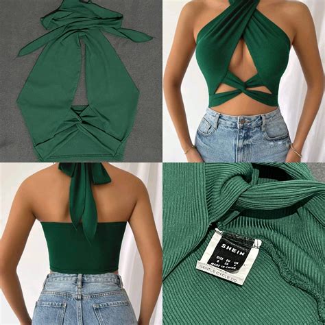 SHEIN SEXY GREEN CRISSCROSS CUT OUT CROP TOP Women S Fashion Tops