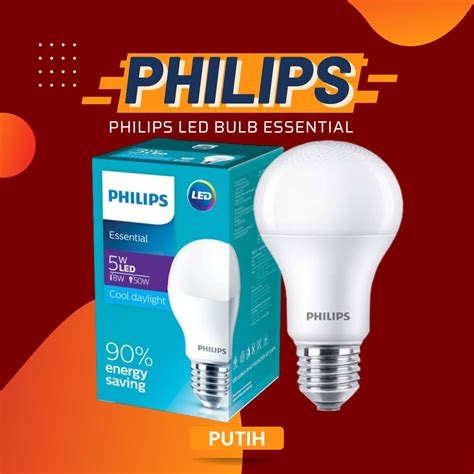 Lampu Bohlam Philips Led Bulb ESS Essential 5W 5Watt 5 W 5 Watt Cahaya