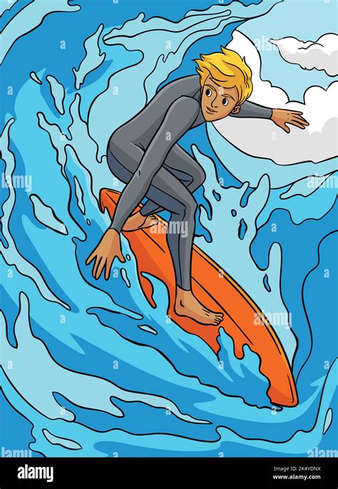 Surfer Sport Colored Cartoon Illustration Stock Vector Image And Art Alamy