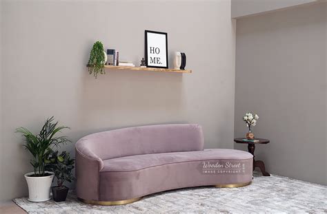 Buy Osbert Seater Curved Sofa With Brass Cladding Velvet Salmon