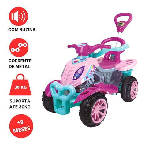 Carrinho De Passeio Infantil Pedal E Empurrador Quadriciclo Lady