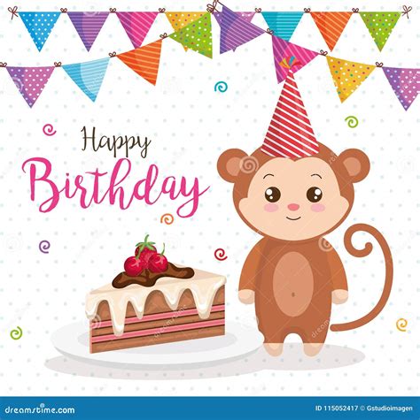 Happy Birthday Card With Monkey Stock Vector Illustration Of Birthday