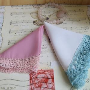 Colored Handkerchiefs Set Of Hand Knitted Lace Vintage Silk With Lace