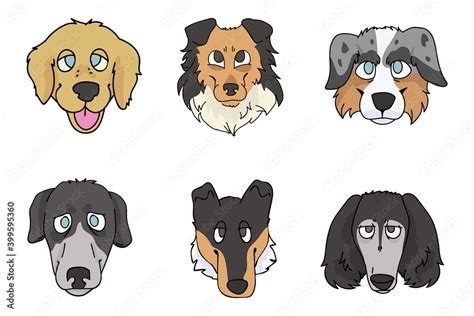 Cute Cartoon Dog Breed Set Vector Clipart Pedigree Kennel Rough Collie