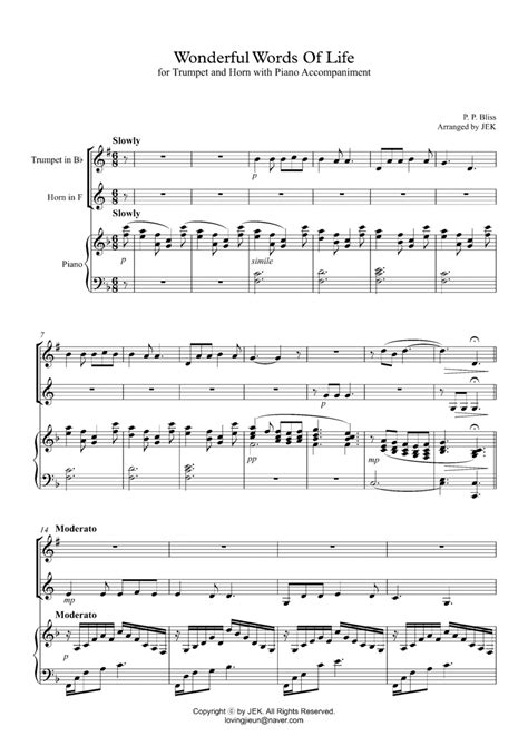 Hymn For Brass Ensemble Wonderful Words Of Life Arr Jek By P P