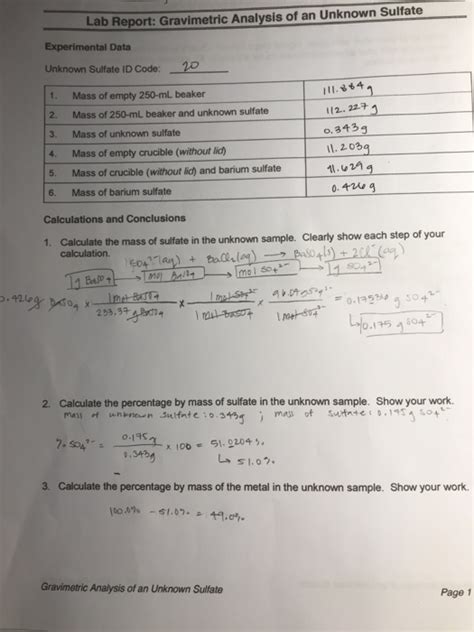 Solved Lab Report Gravimetric Analysis Of An Unknown Chegg