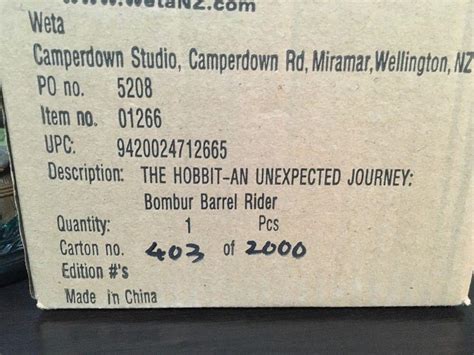 Weta The Hobbit Lotr Smaug Bombur The Dwarf Barrel Rider Statue Figure