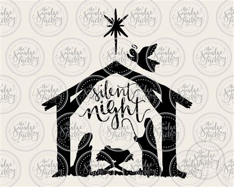 Silent Night Manger Vector Handwritten Christmas Calligraphy Cut File