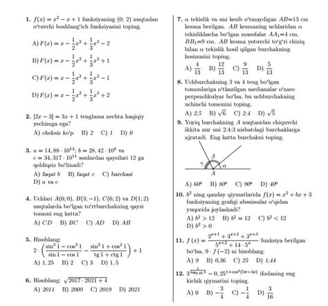 Matematika Dtm Na Munaviy Test Telegraph