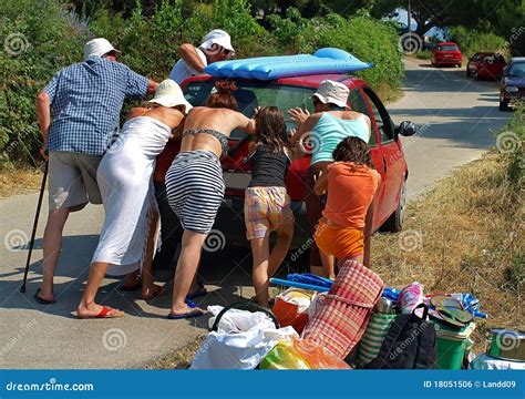 People pushing a car stock photo. Image of bikini, grandparents - 18051506