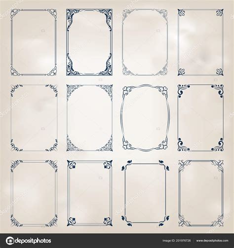 Set Decorative Frame Vintage Style Beautiful Filigree Retro Border