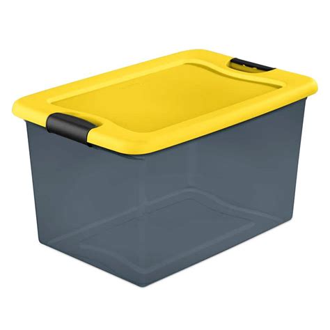 Hdx 64 Qt Latching Storage Box In Gray Tint With Yellow Lid 14979y06