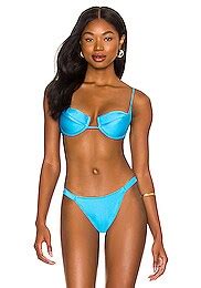 Melissa Simone High Rise Bikini Bottom In Shiny Blue REVOLVE