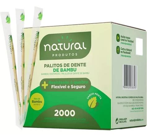 Palito Dente Bambu Sabor Menta Embalado Natural Caixa 2 000