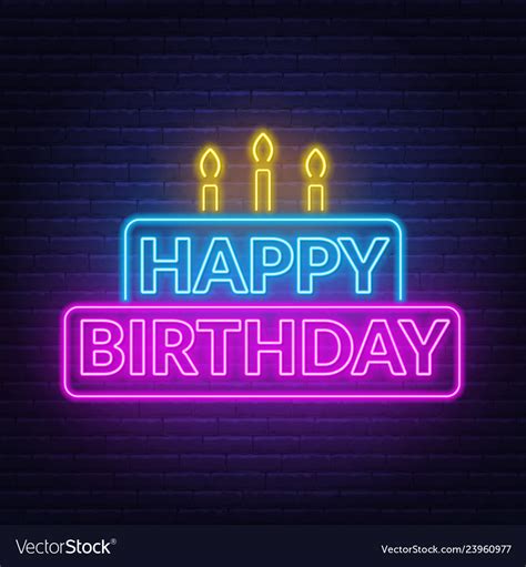 Happy Birthday Neon Sign Card Royalty Free Vector Image
