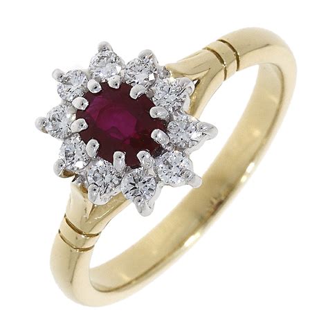 18ct Gold Ruby Diamond Cluster Ring