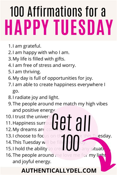 Positive And Inspiring Tuesday Affirmations Authentically Del