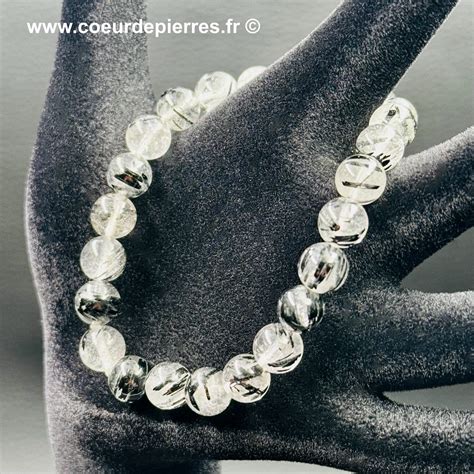 Bracelet Cristal De Roche Quartz Inclusions De Tourmaline Perles