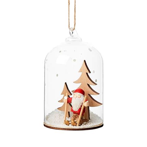 Santa Ski Dome Glass Ornament Adairs