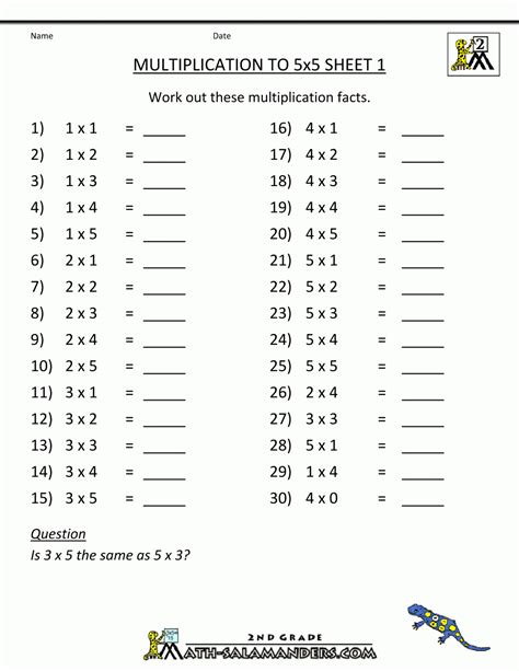 Printable Multiplication 2x2