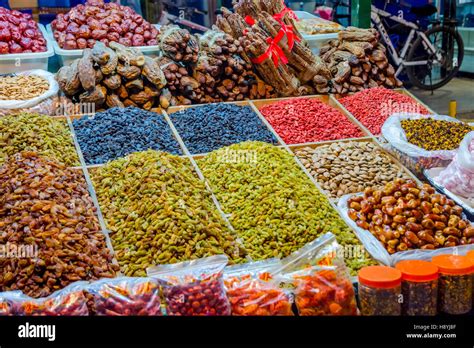 Raisins And Dry Fruits For Sale At Night Market In Dunhuang Gansu