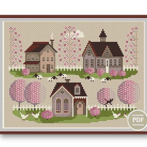 Cross Stitch Pattern Sampler Summer Village Embroidery Digital Etsy