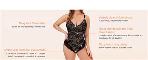 Feelingirl Lace Bodysuit For Women Tummy Control Shapewear V Neck