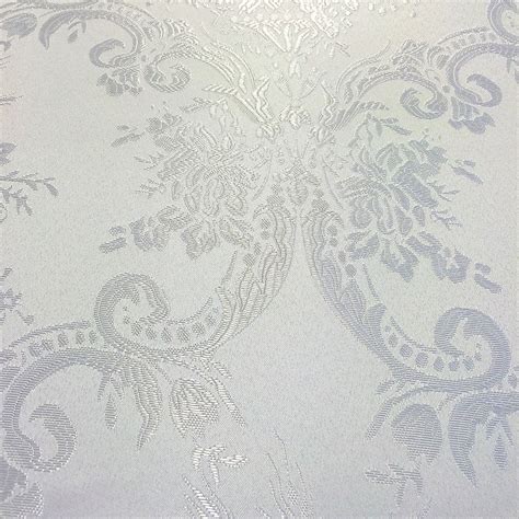 White And White Jacquard Damask Print Fabric 120 Wide Fabric Wholesale