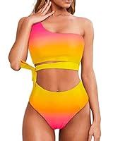 Mooslover Women One Shoulder High Waisted Bikini Tie High Cut Two Piece Swimsuits M Yellow
