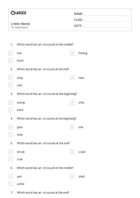 50 Blends Worksheets For 2nd Grade On Quizizz Free And Printable