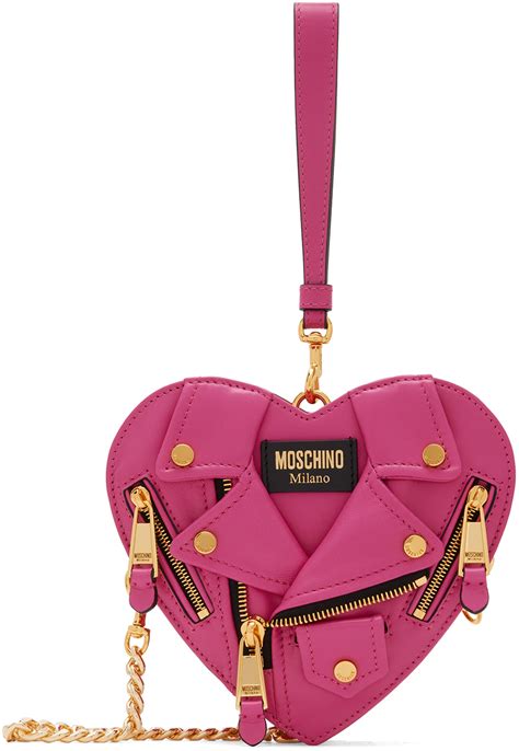 Moschino 粉色 Heart Biker 单肩包 SSENSE