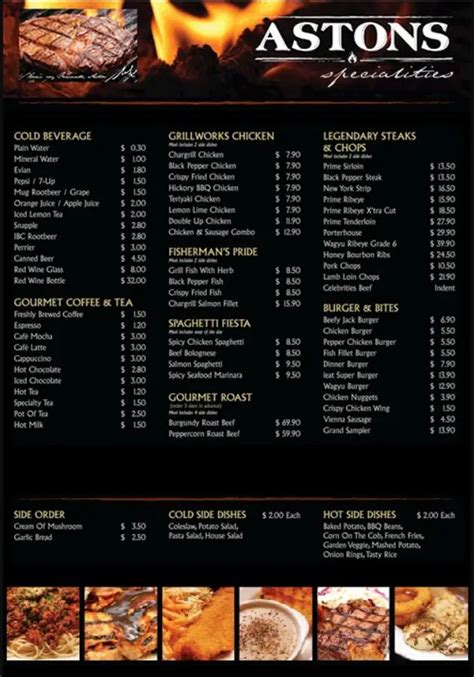 Astons Singapore Menu Prices 2024