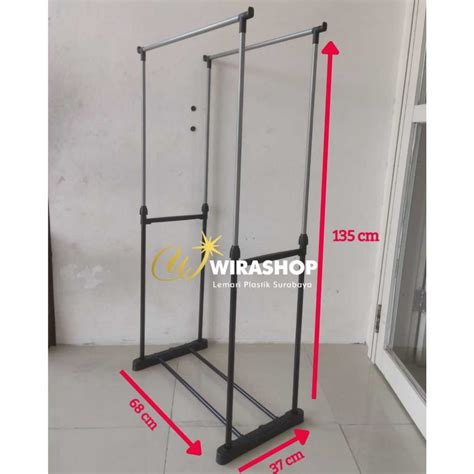 Jual Stand Hanger Double Pole Serbaguna Rak Gantung Baju Mukena Hijab