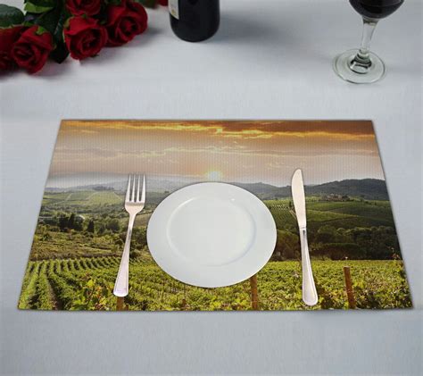 Gckg Sunset View Placemat Chianti Vineyard Landscape In Tuscany Italy