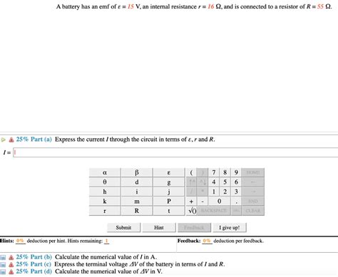 Solved A battery has an emf of ε 15 V an internal Chegg