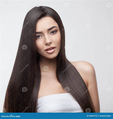 Beautiful Brunette Girl With Healthy Long Hair Stock Photo Image Of