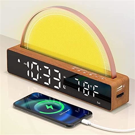 Blonbar Bedside Lamp Qi Wireless Charger Led Desk Lamp With Alarm Clock