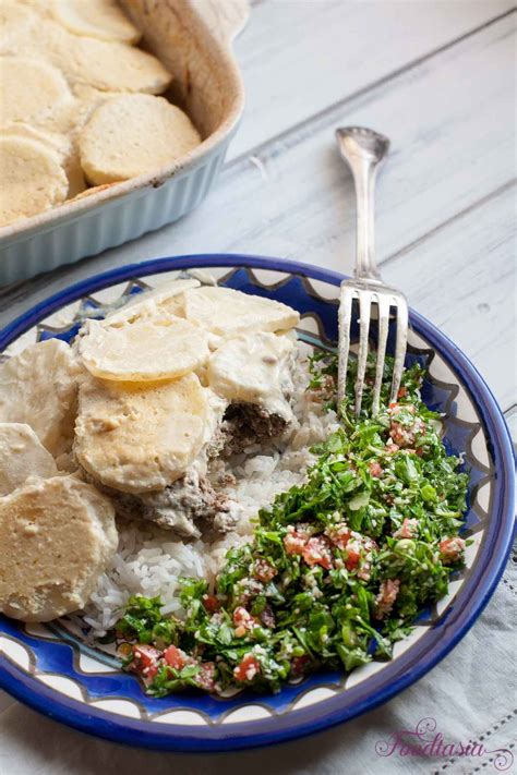 Middle Eastern Kufta Baked With Potatoes And Tahini Sauce Foodtasia