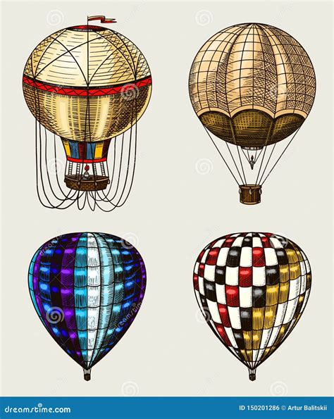 Retro Hot Air Balloons Vector Flying Airships With Decorative Elements