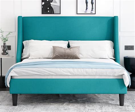 Allewie Queen Size Fabric Upholstered Platform Bed Frame With Wingback