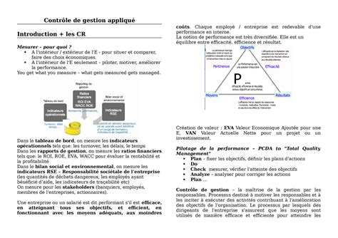 Contr Le De Gestion Notes De Cours Cours Complet Contr Le De