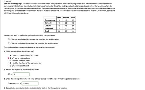 Solved 7 Points Sex Role Stereotyping The Article A Chegg