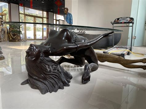 Wholesale Custom Handmade Casting Brass Bronze Sculpture Statue Nude Sitting Woman Coffee Table