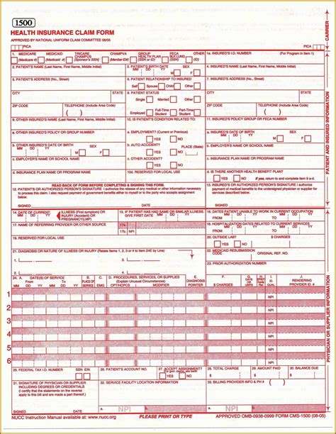 Cms 1500 Claim Form Description Printable Templates Your Go To