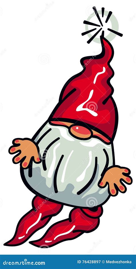 Cute Gnome With Beard And Long Red Hat On A White Background Stock