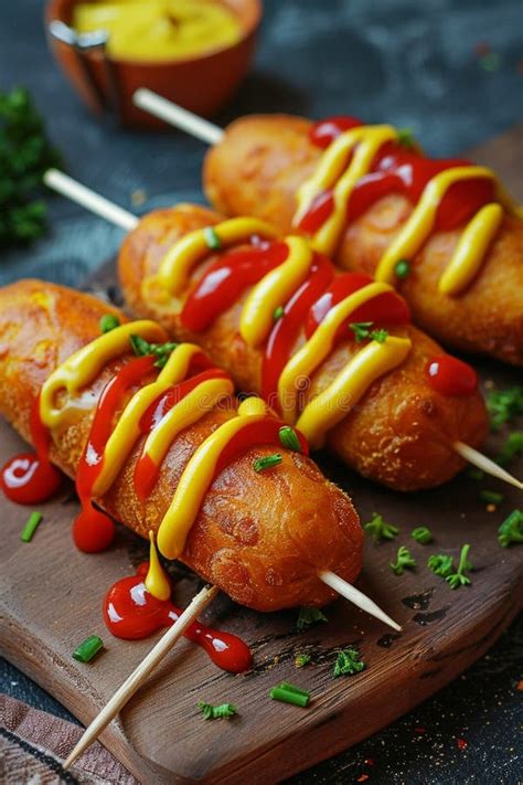 Homemade Corn Dogs With A Crispy Crust Stock Image Image Of Mustard