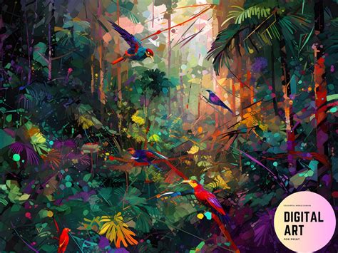 Birds in Jungle Digital Art for Print, Wall Art Home Decoration, House ...